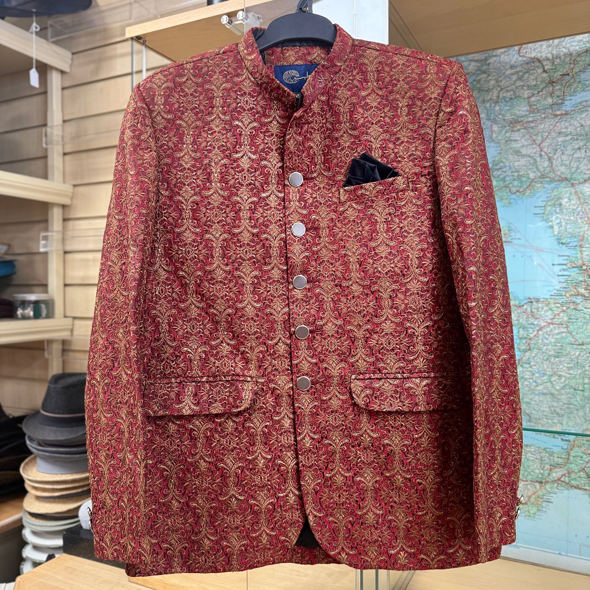 Red and Gold Mandarin Collar Jacket (Small)