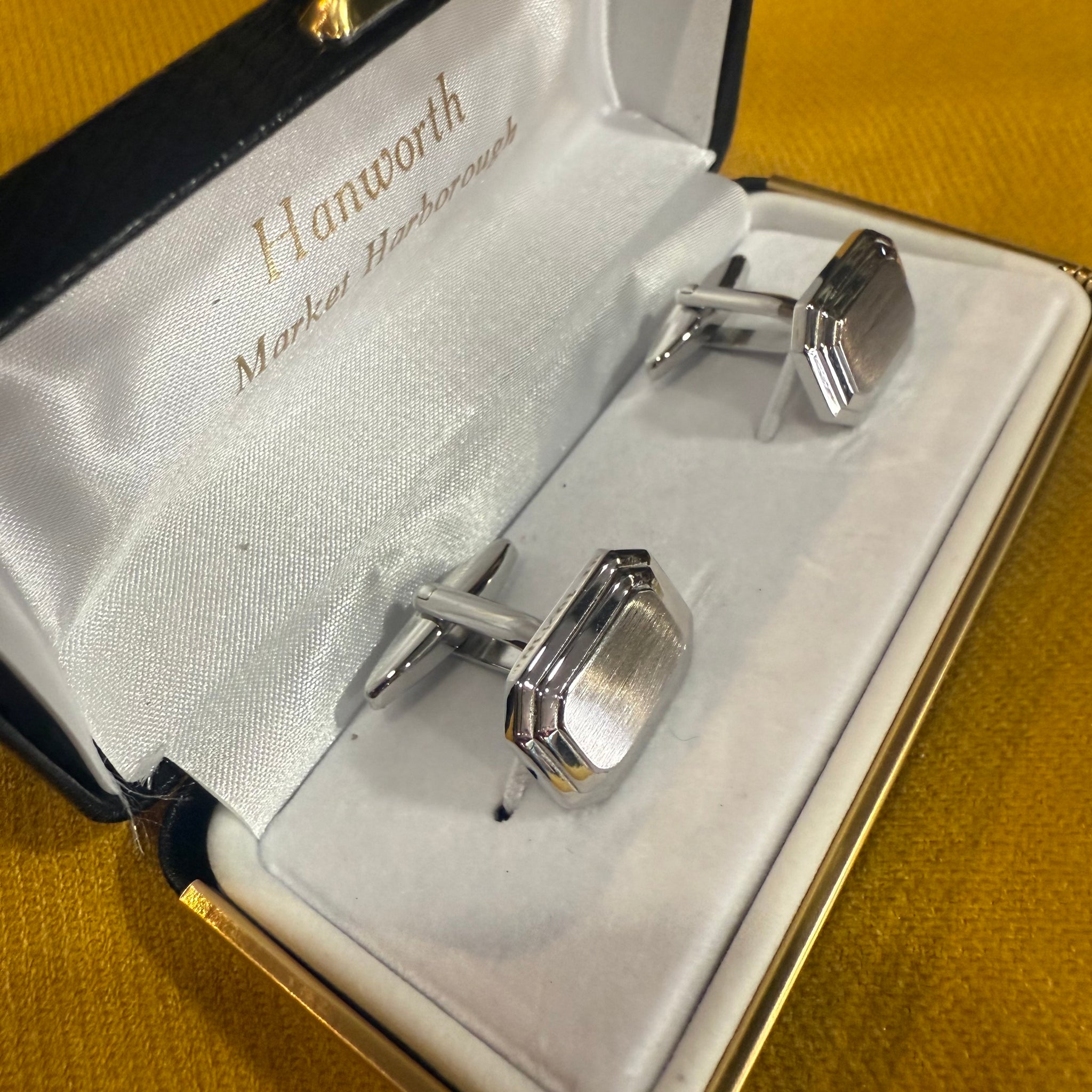 Art Deco Brushed Rhodium Cushion Cufflinks