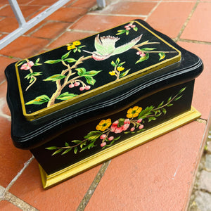 A Wooden Storage Box with Lyre Bird Design