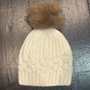 Beanie Wool Hat with  Fur Pom Pom