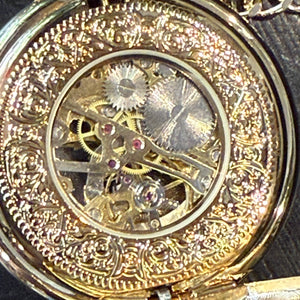 Gold Patterned Half Hunter Pocket Watch on Chain