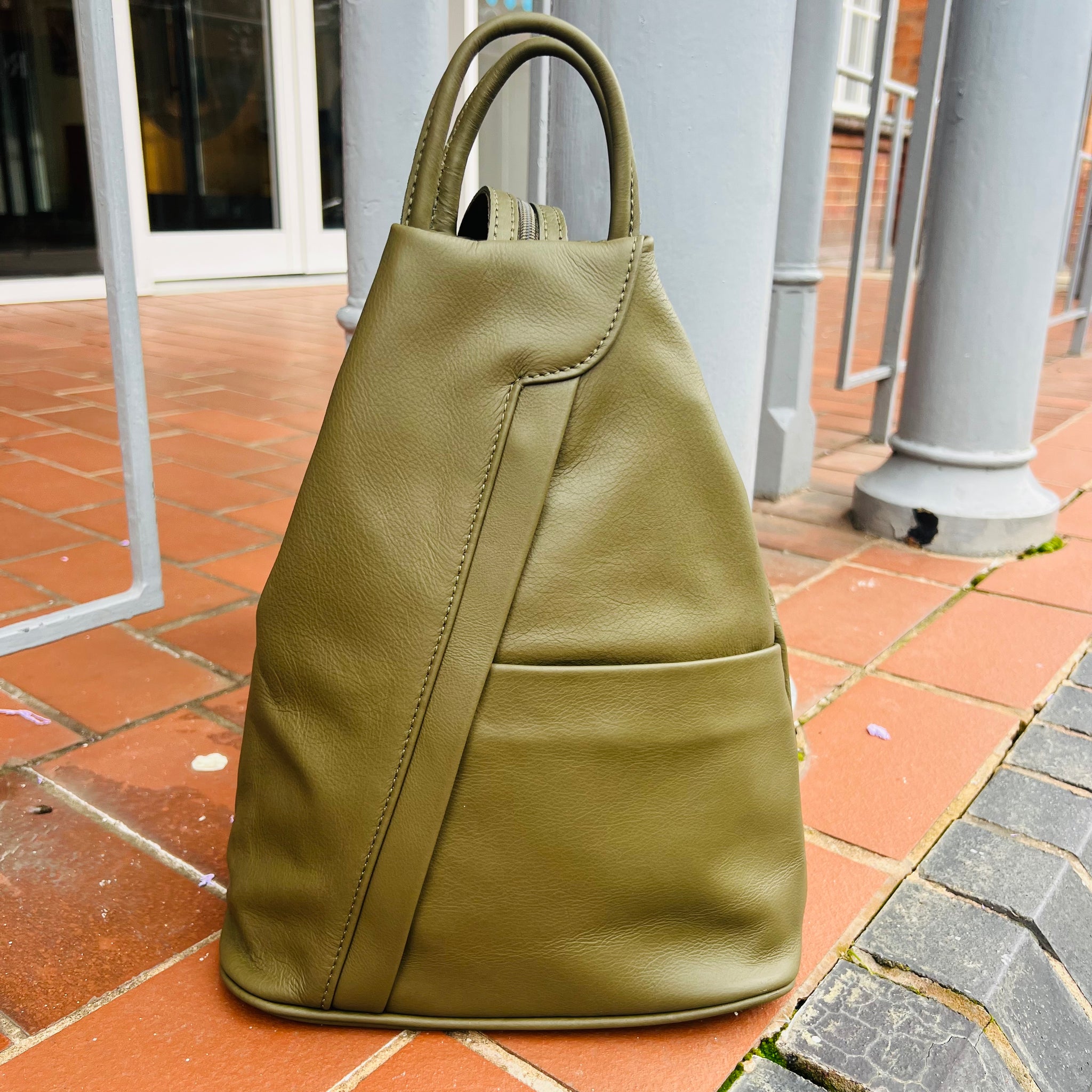 Leather Backpack With Grab Handle