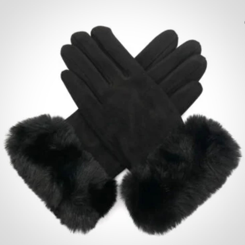 Babette Suedette Gloves with Faux Fur Cuff