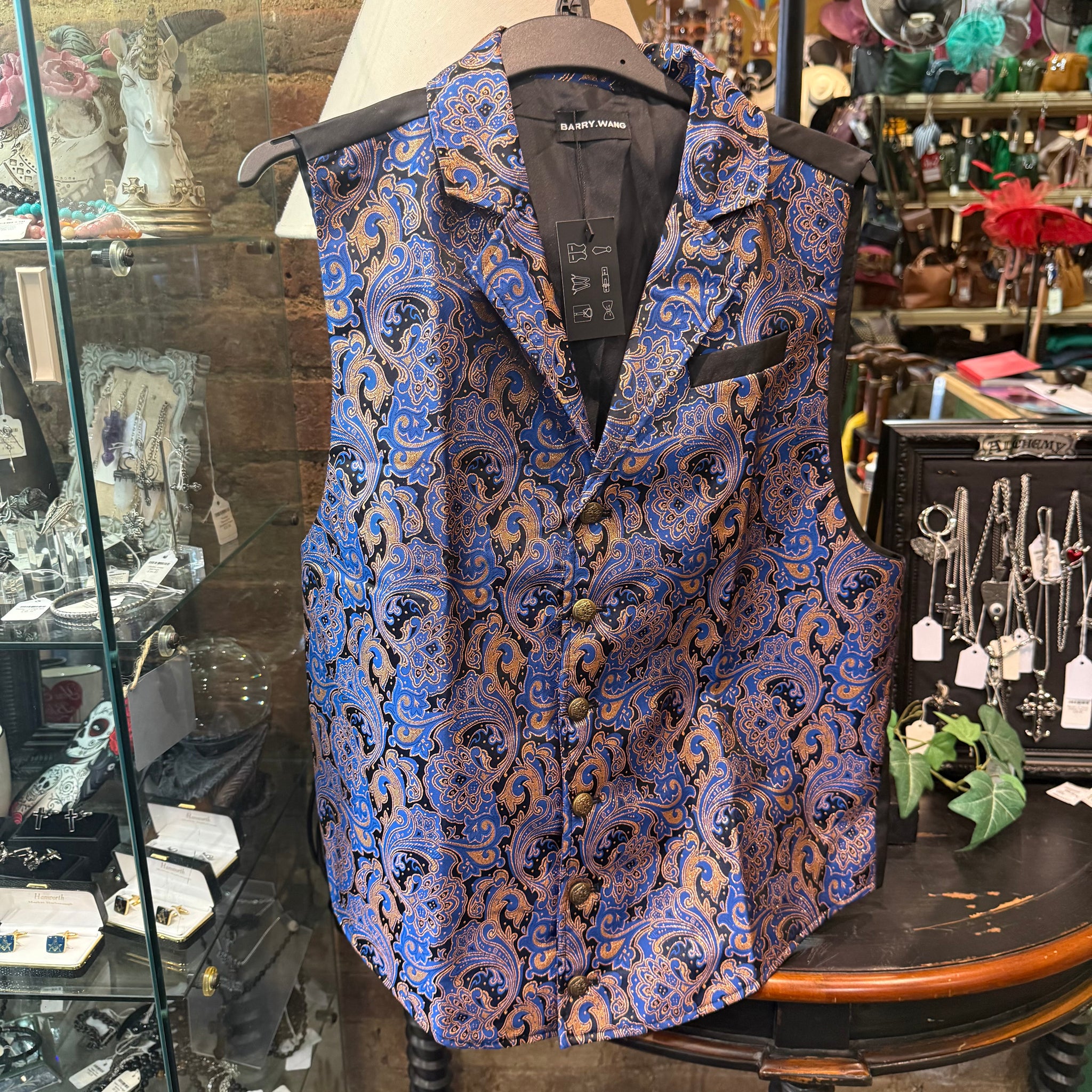 Waistcoat  - Royal Blue/Rose Gold Paisley (XL)