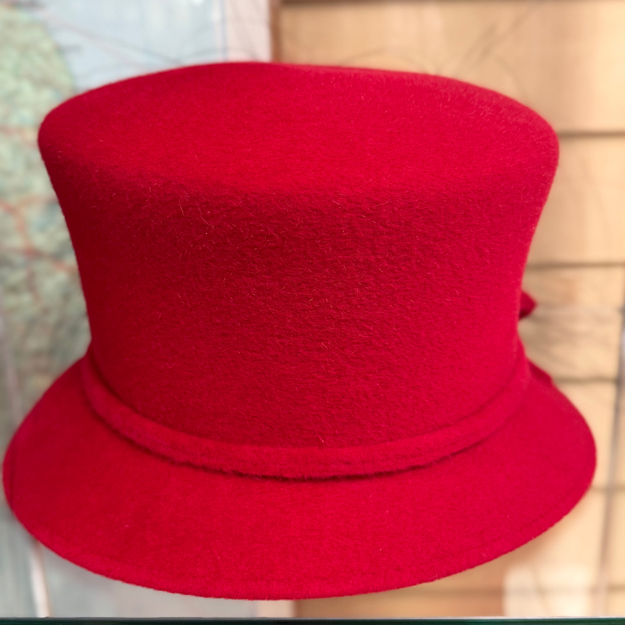 Zoe Red Wool Cloche Hat With Feathers