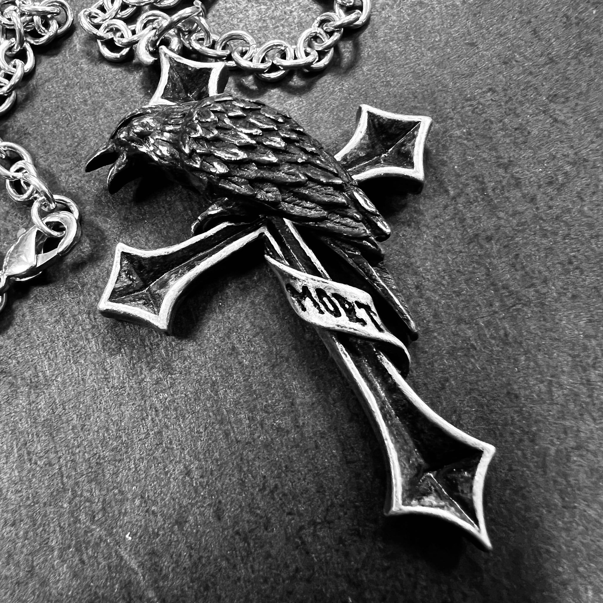 Pewter Raven Cross on Chain