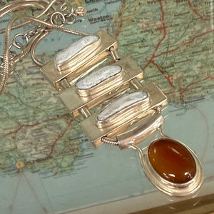 Necklace Silver Pearl and Carnelian