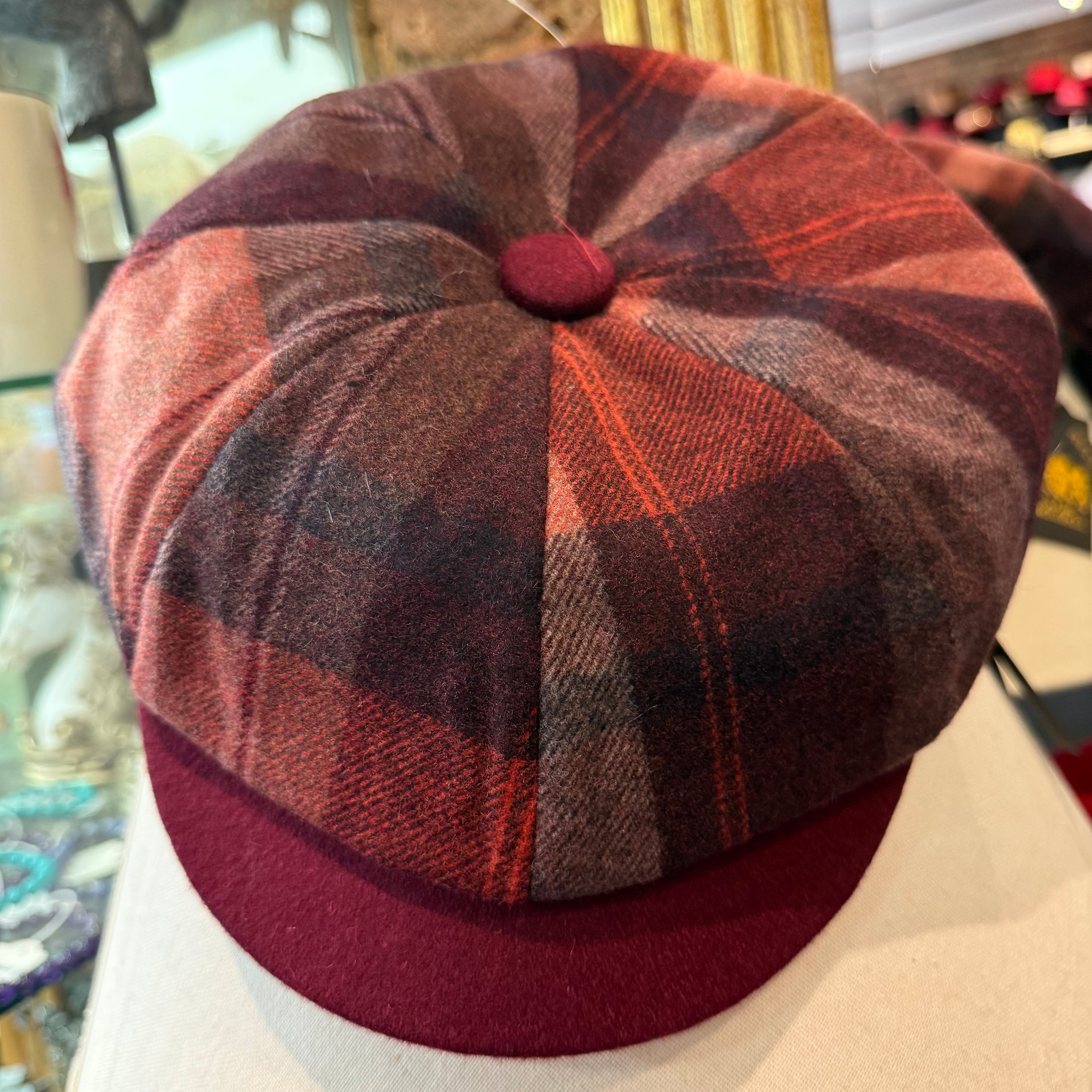 Lucinda Wool Burgundy Tweed Baker Boy Cap
