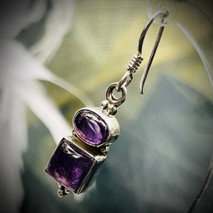 Square/Oval Amethyst Drop Earrings