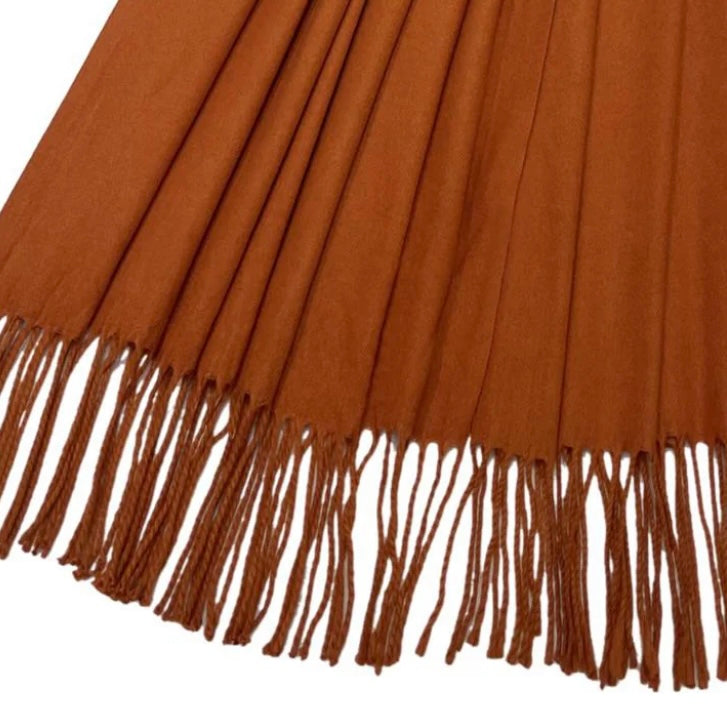 Soft Plain Cashmere Tassel Scarf