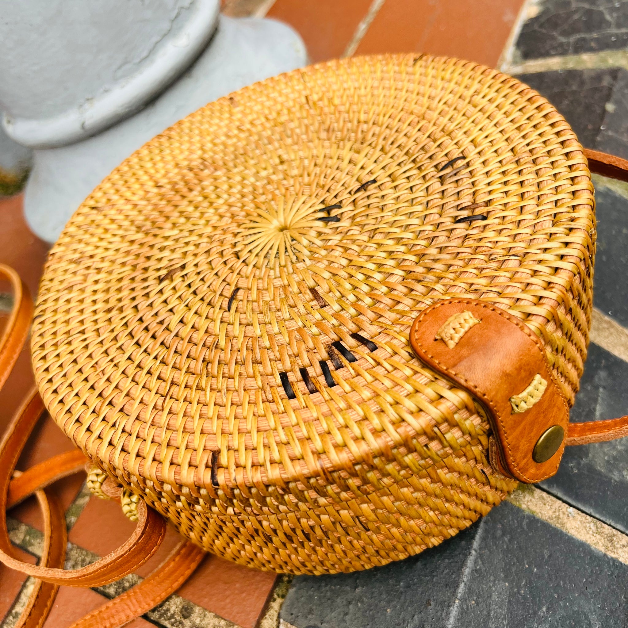 Myla Round Rattan Crossbody Bag