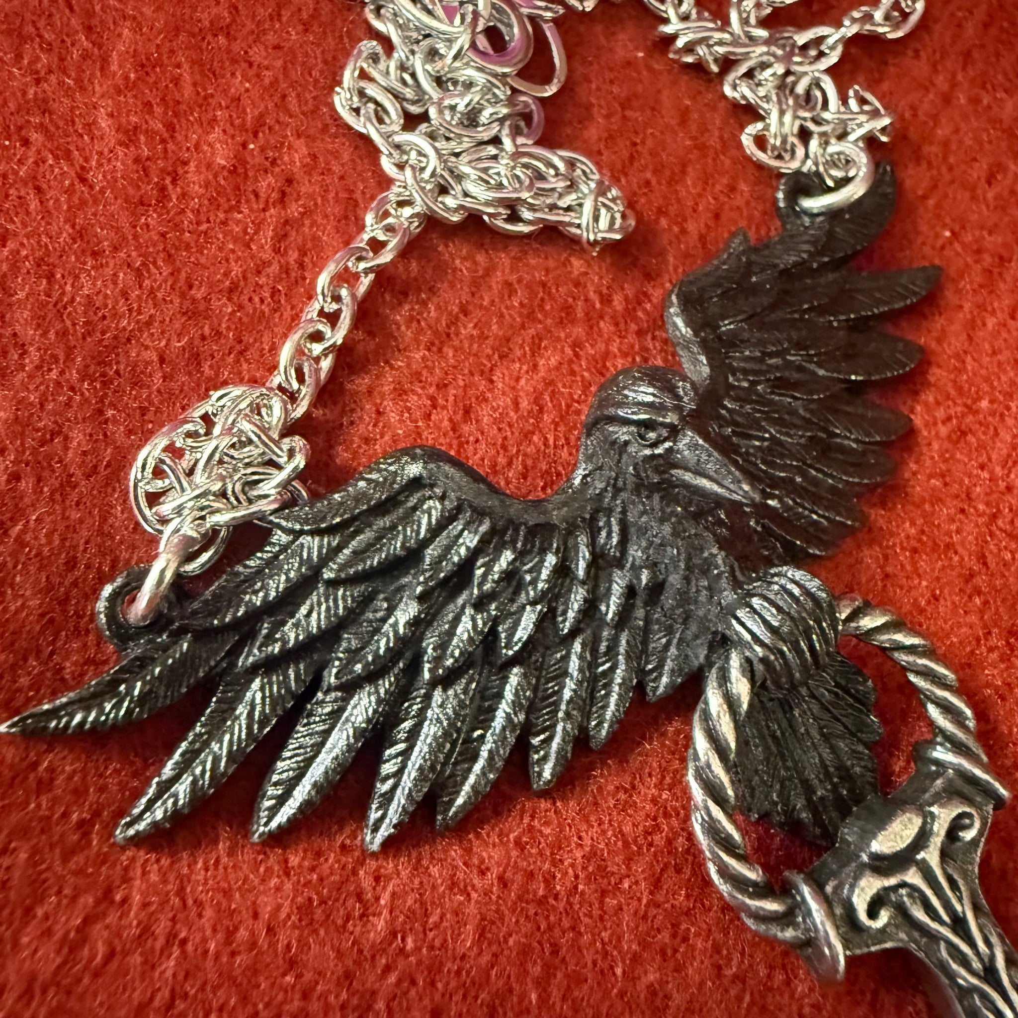 Pewter Raven and Hammer Pendant Necklace
