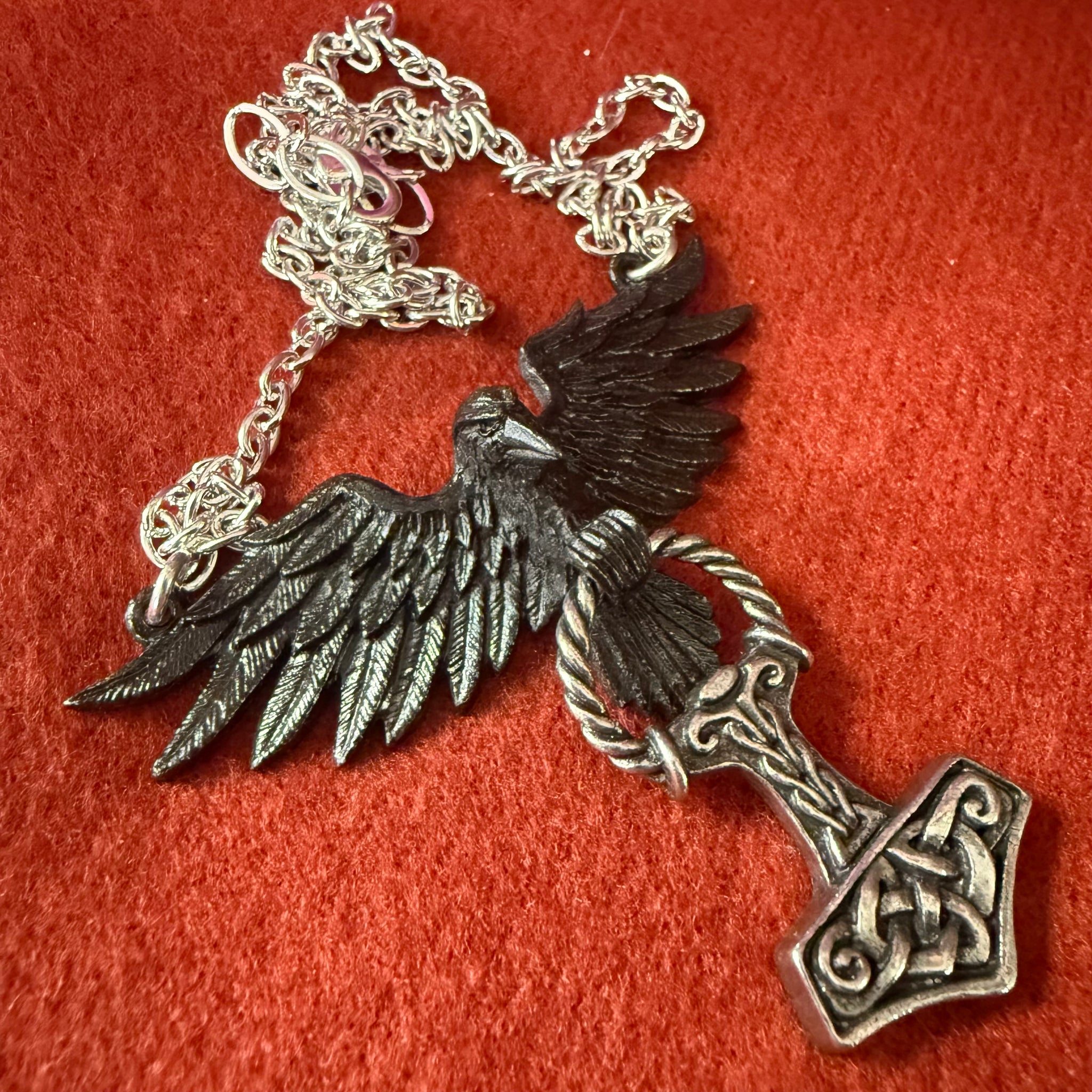 Pewter Raven and Hammer Pendant Necklace