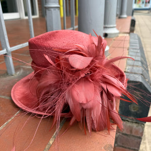 Sinamay Coral Hat With Feathers