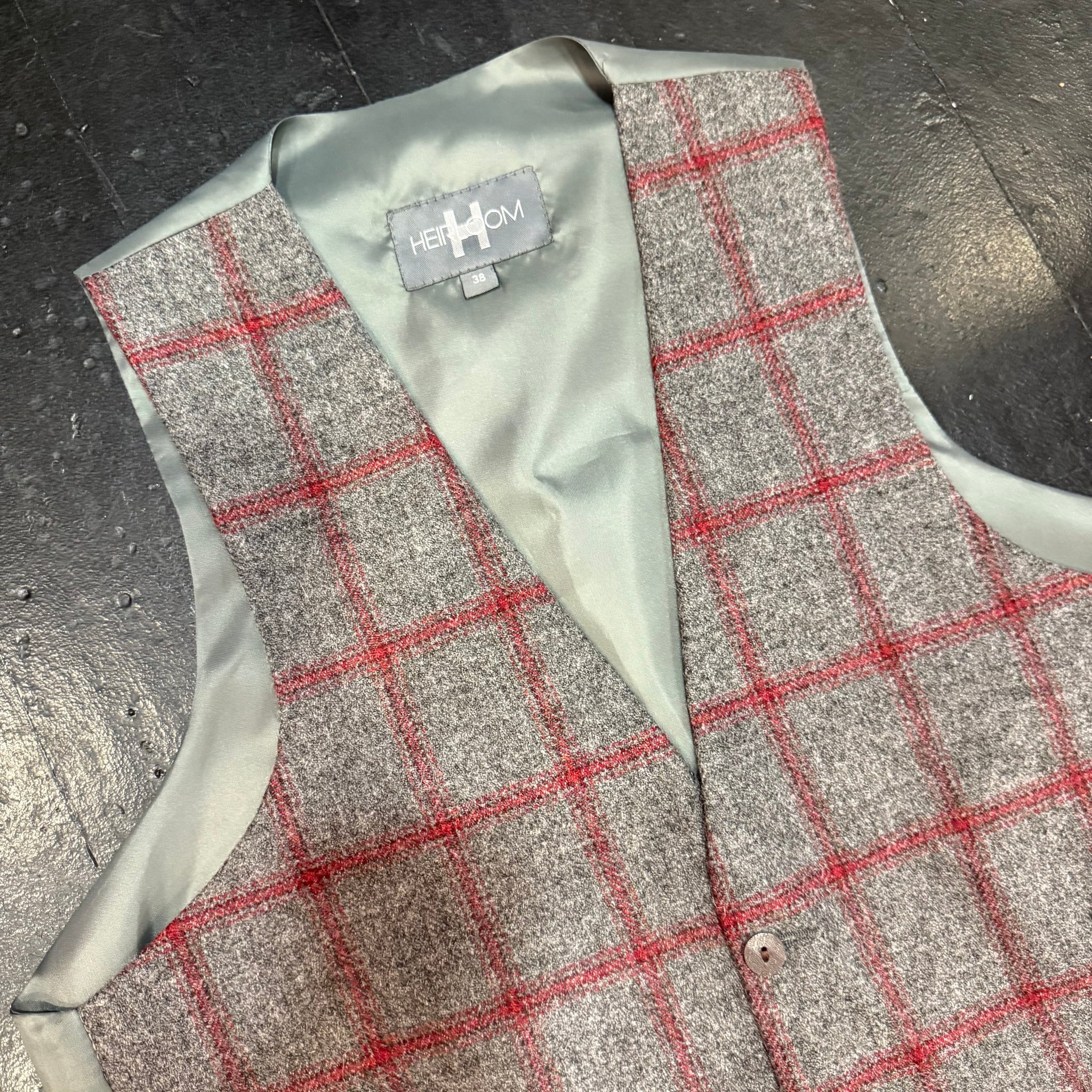Waistcoat - Grey/Red Windowpane Check 38R