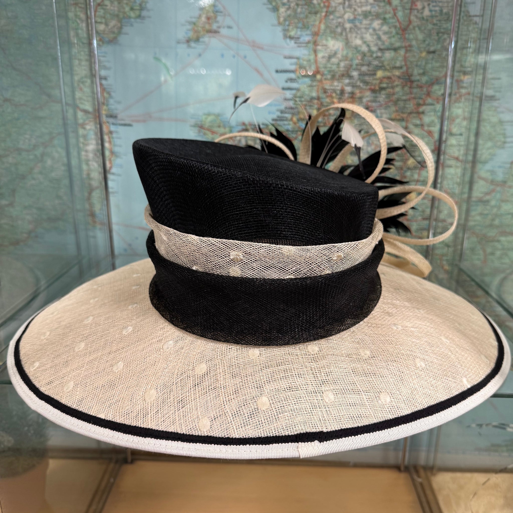 Lucy Large Cream and Black Sinamay Hat