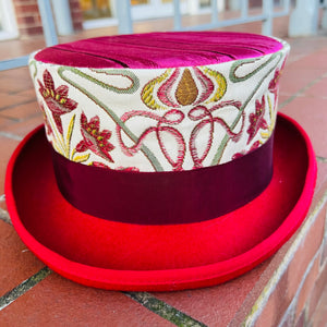 A Unique Red Floral Fabric Covered  Top Hat