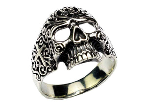 925 Sterling Silver Decorative Skull Ring With Cross