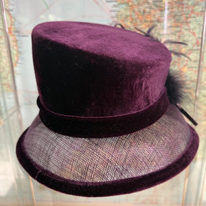 Lucinda  Purple Velvet Hat With Feathers
