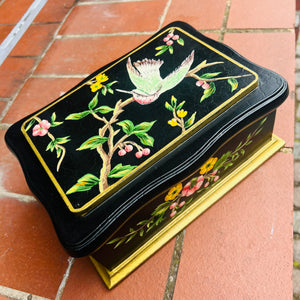 A Wooden Storage Box with Lyre Bird Design