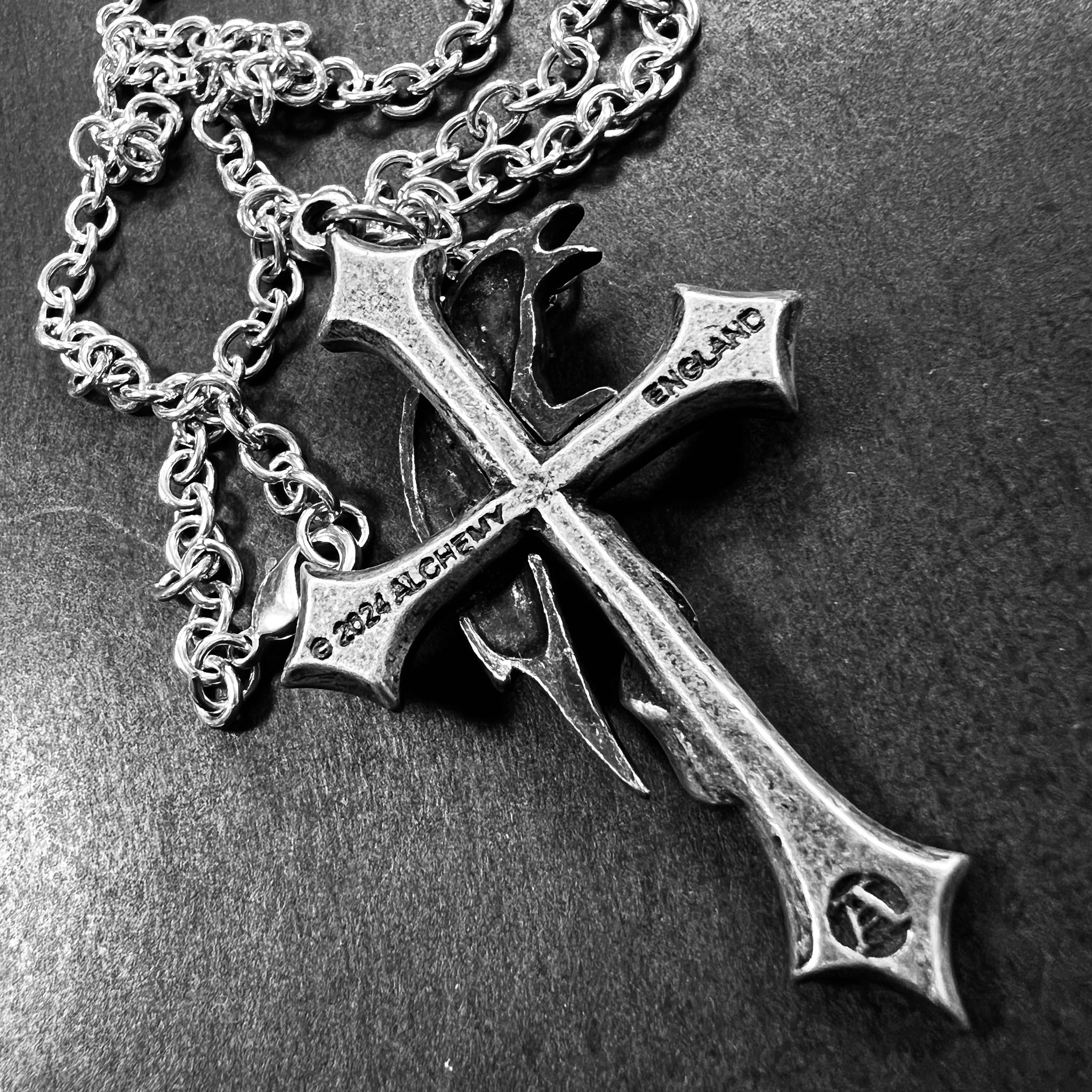 Pewter Raven Cross on Chain