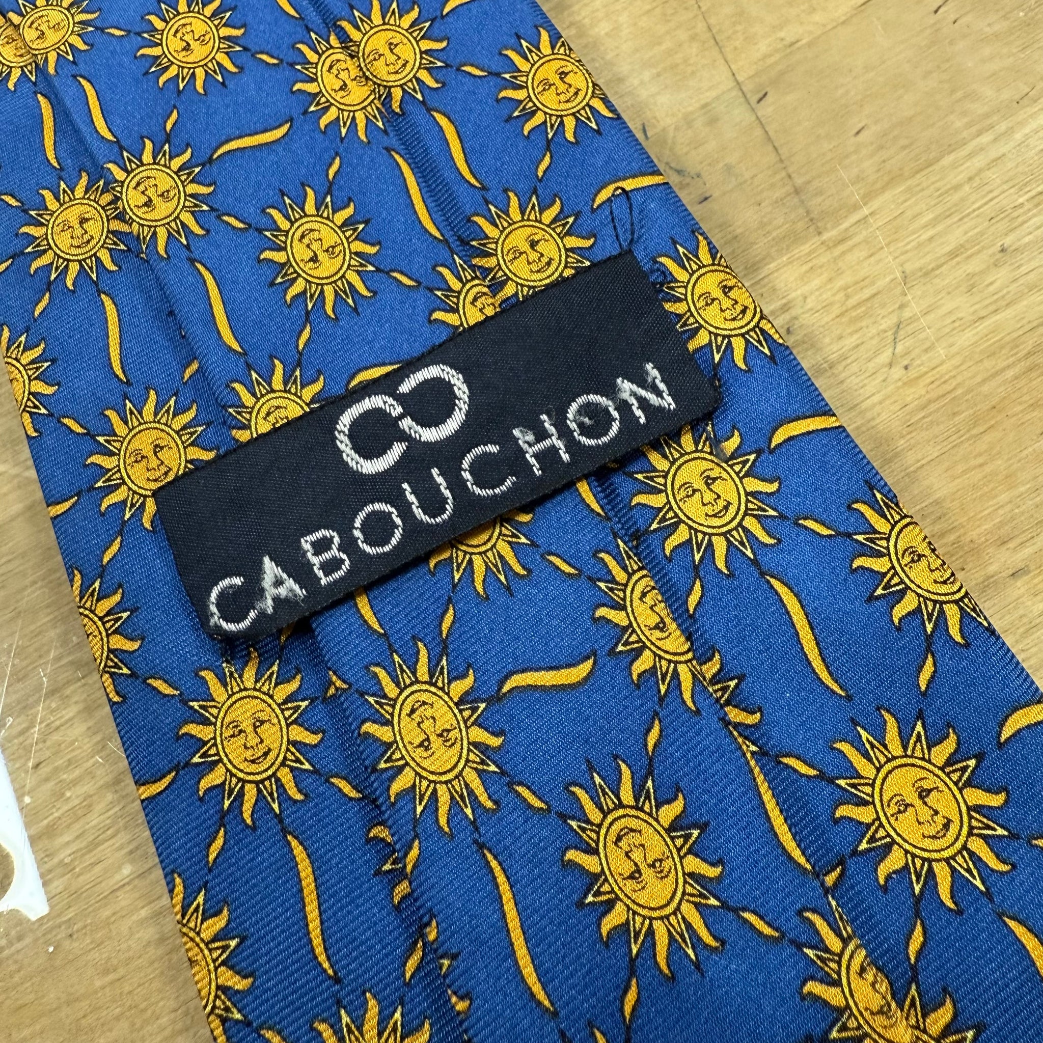 Navy Silk Tie with Gold Moon Faces by Cabouchon