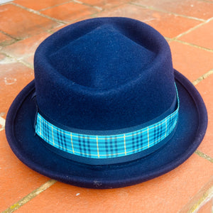 Unique Navy Tartan Brim D. Porkpie Hat