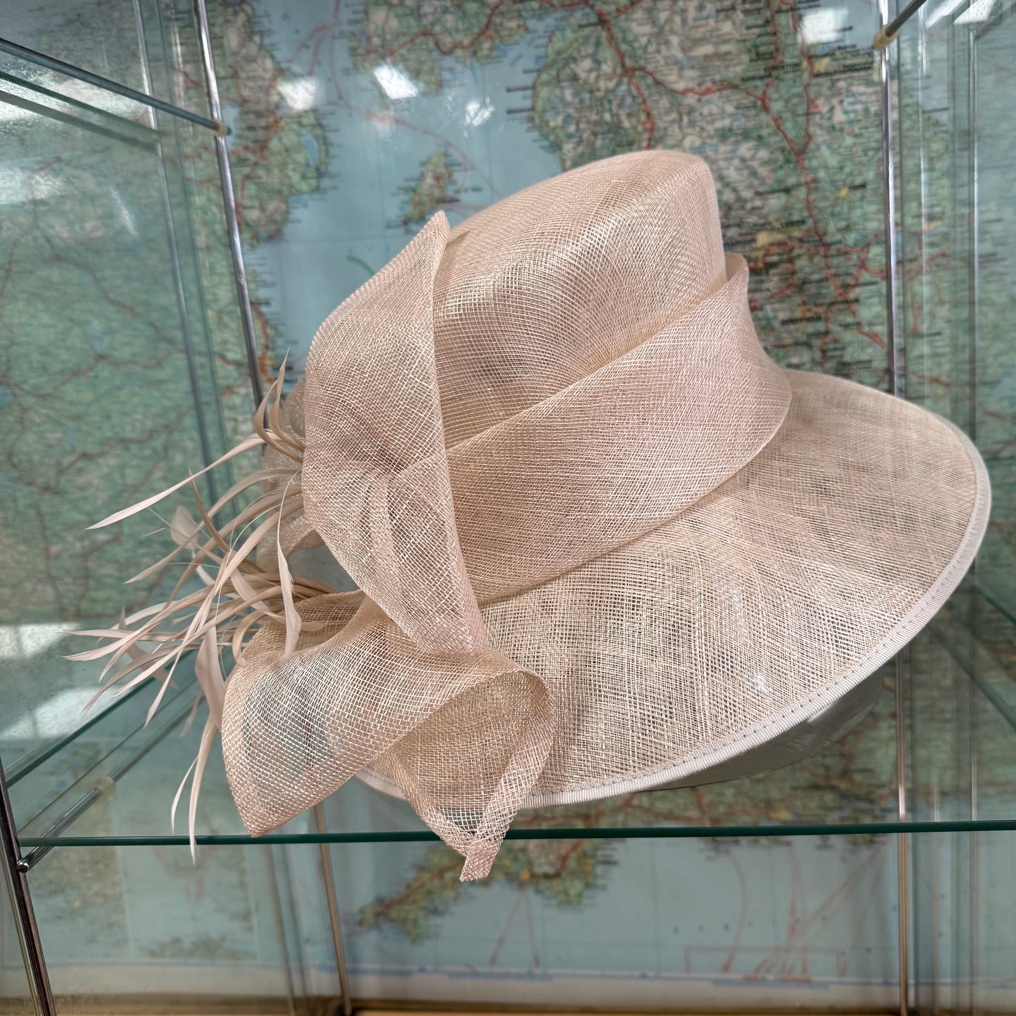 Cream Sinemay Occasion Hat With Feathers