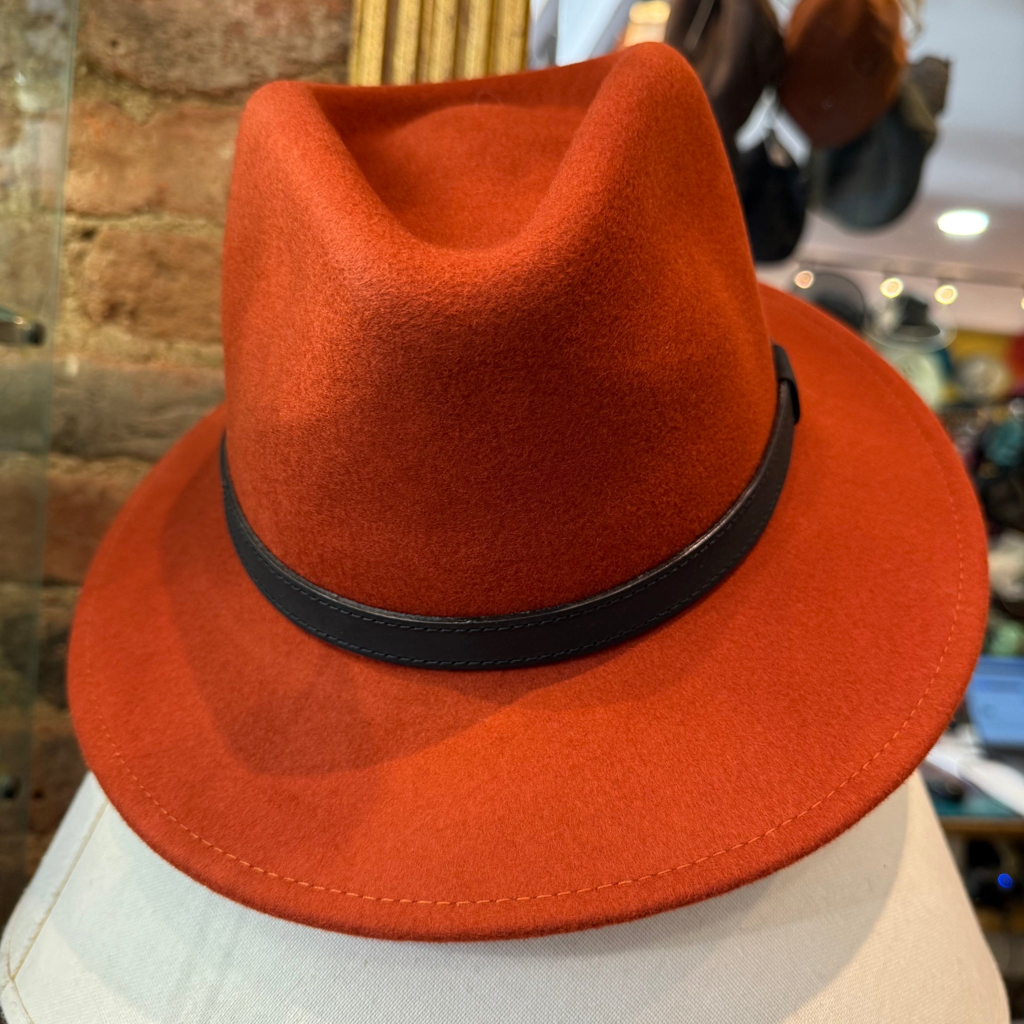 Dark Orange Wool Fedora Hat