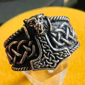 925 Sterling Silver Thors Hammer With Lion