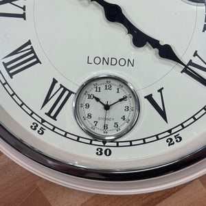 Cream Four Time Zone London Wall Clock