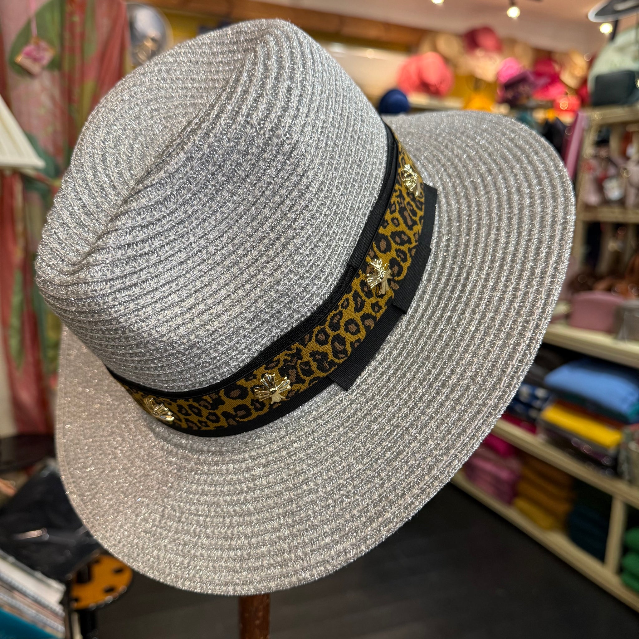 Pamela Metalic Straw Fedora Hat