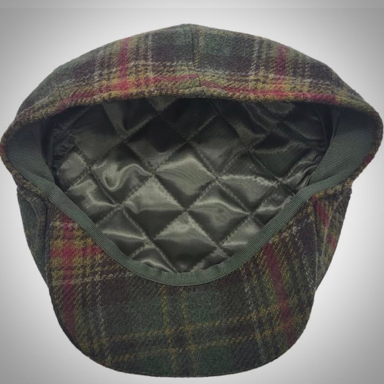 Wool Eight Panel Green Check Baker Boy Cap