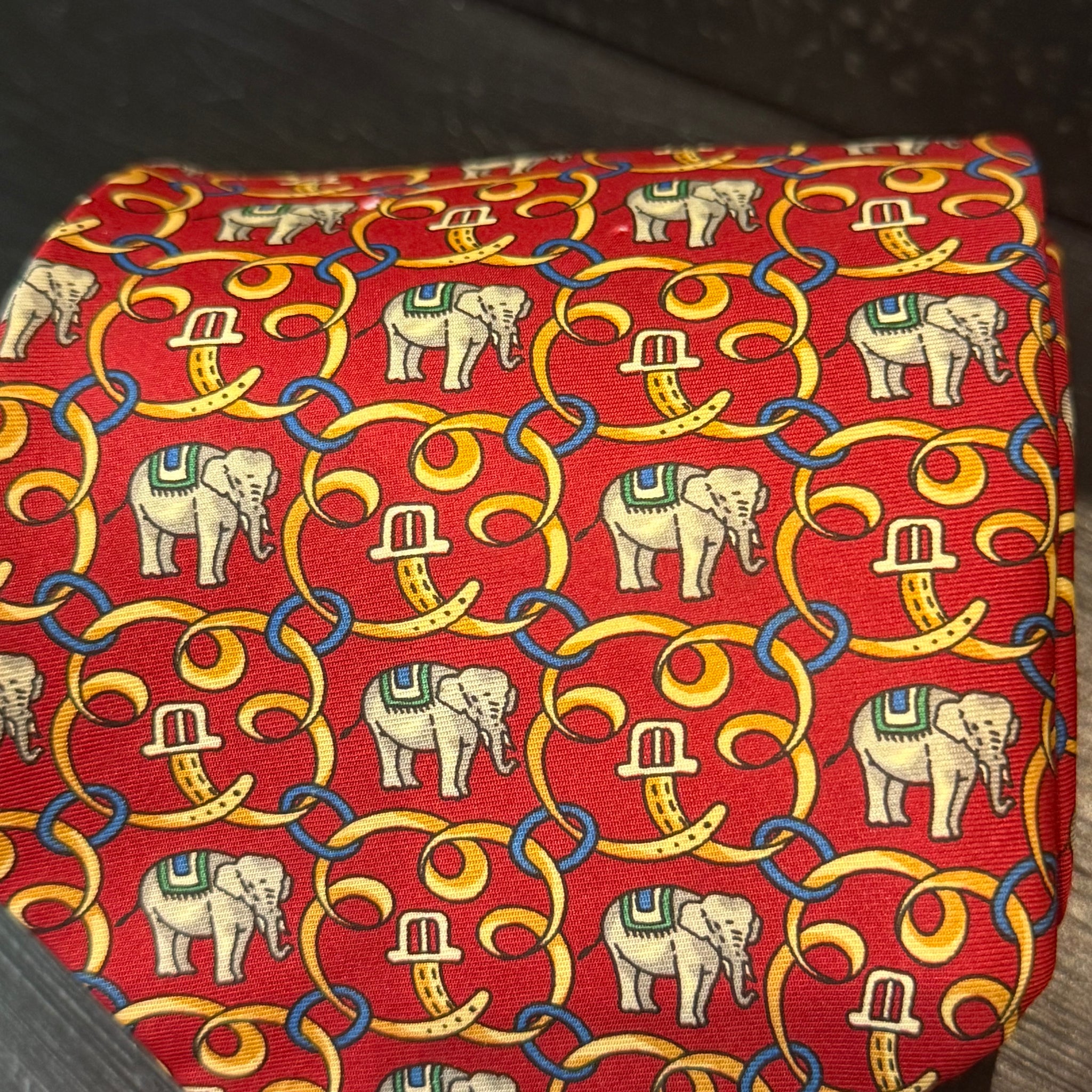 Silk Tie By Benjamin James - Elephants Red