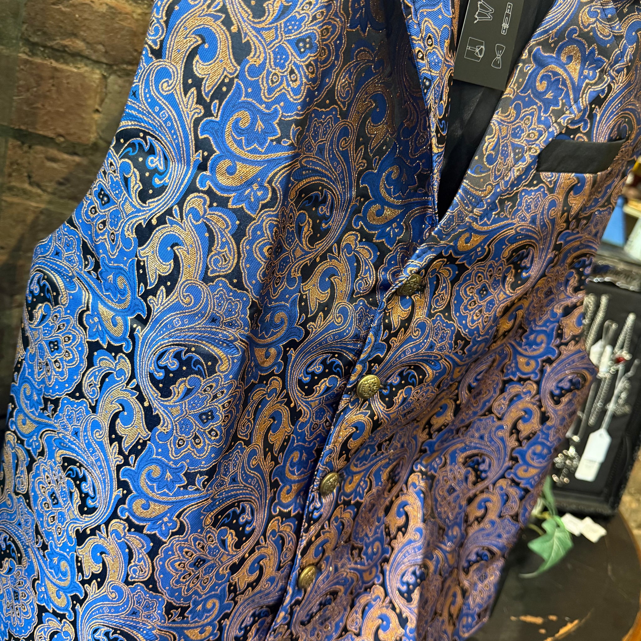 Waistcoat  - Royal Blue/Rose Gold Paisley (XL)
