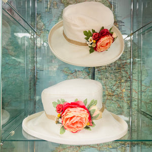 Vanessa Linen Boned Brim Cloche with Flower Trim