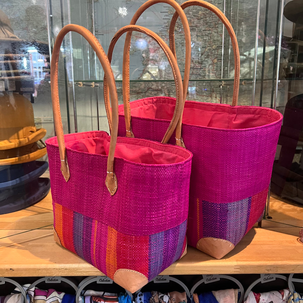 Jessie Pink Stripe Woven Shopping Basket