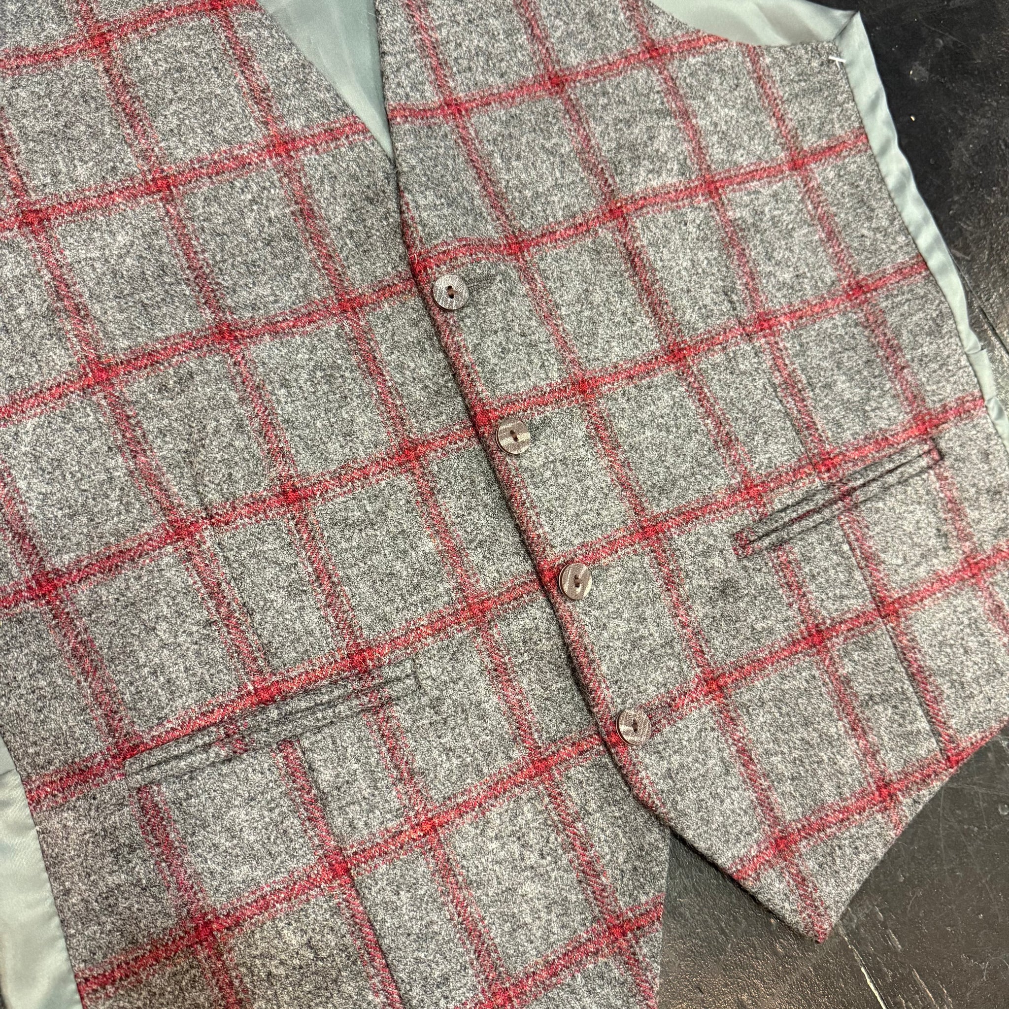 Waistcoat - Grey/Red Windowpane Check 38R