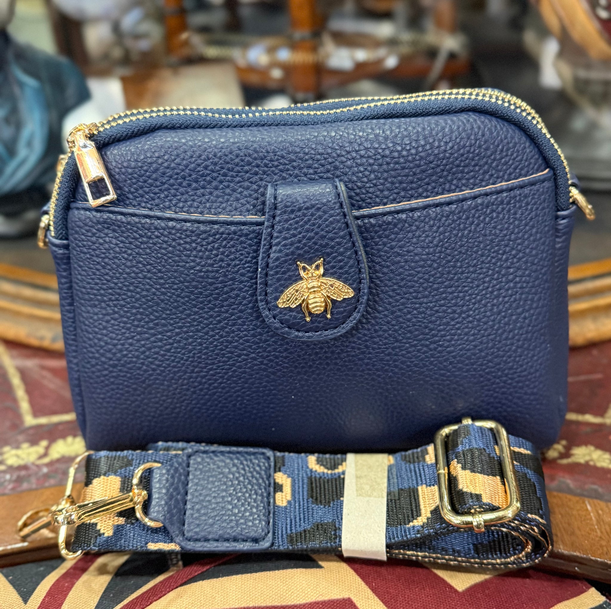 Double Zip Lucinda Bag With Bee Emblem