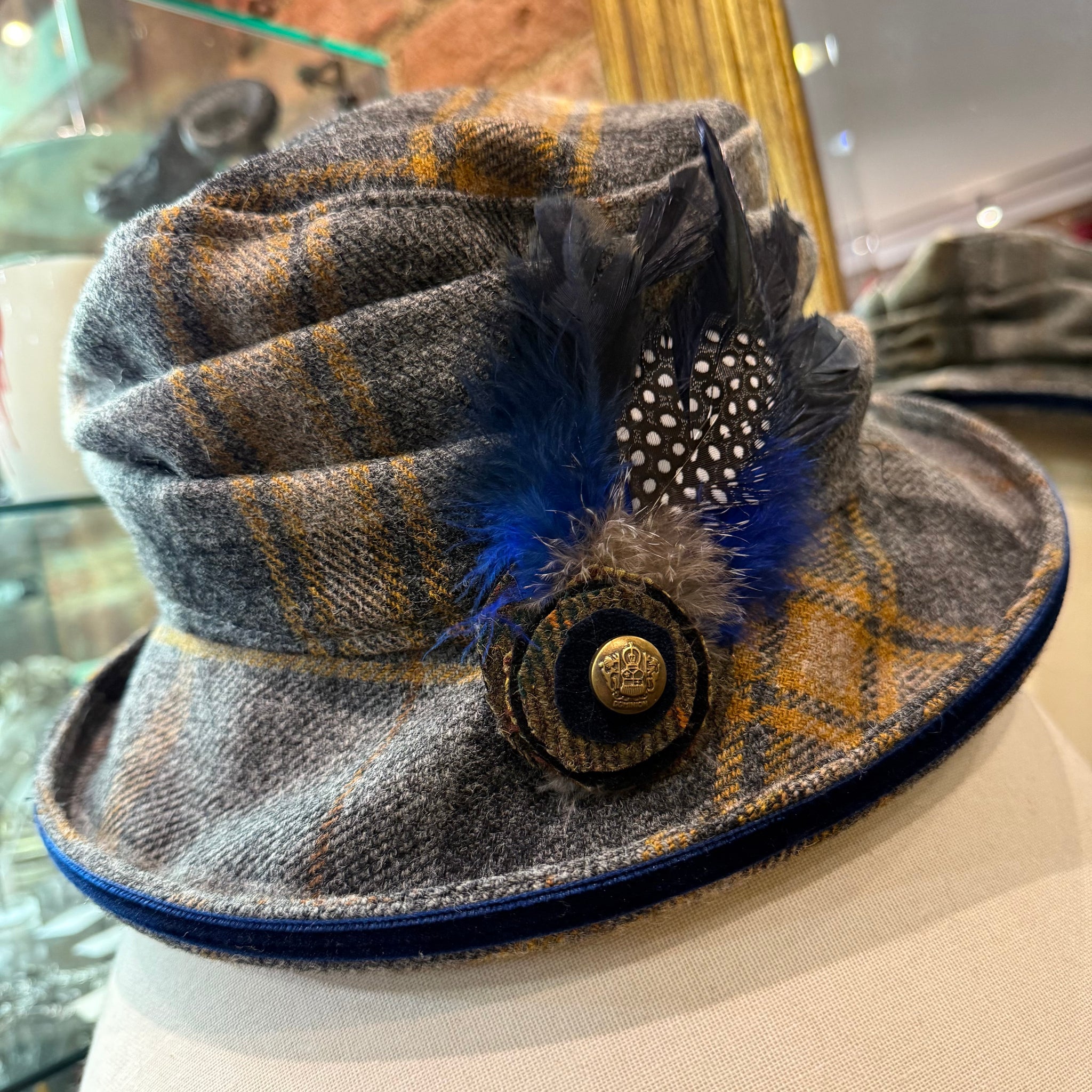 Catriona Tweed Cloche Hat With Feather Corsage