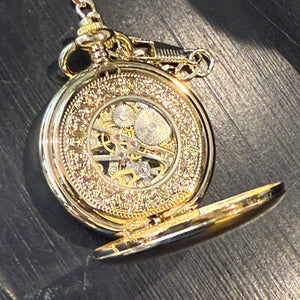 Gold Patterned Half Hunter Pocket Watch on Chain