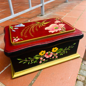 A Wooden Storage Box with Lyre Bird Design