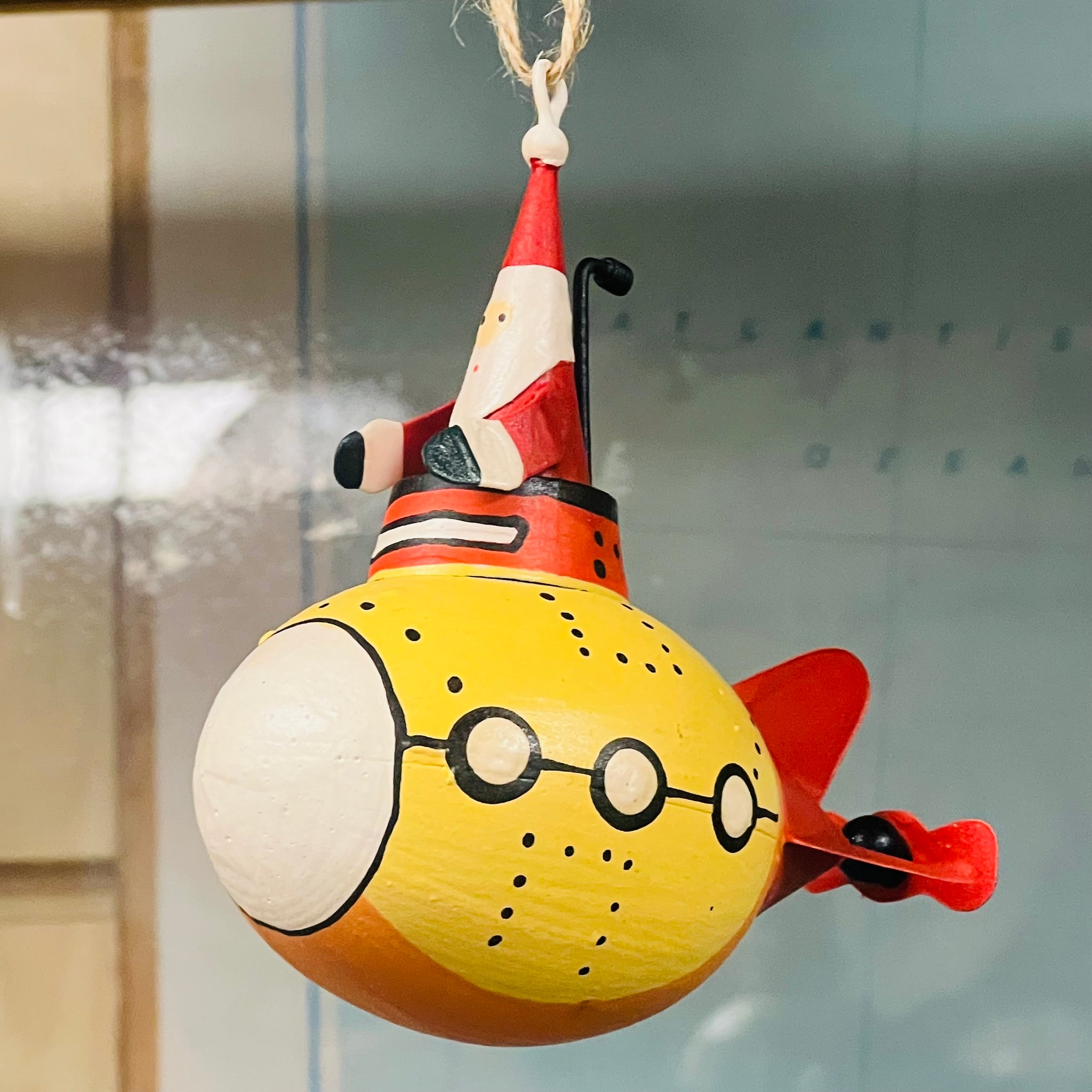 Metal Yellow Submarine Santa Christmas Decoration