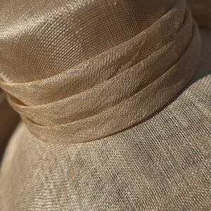 Miranda Wide Brim Gold Sinemay Hat With Bow