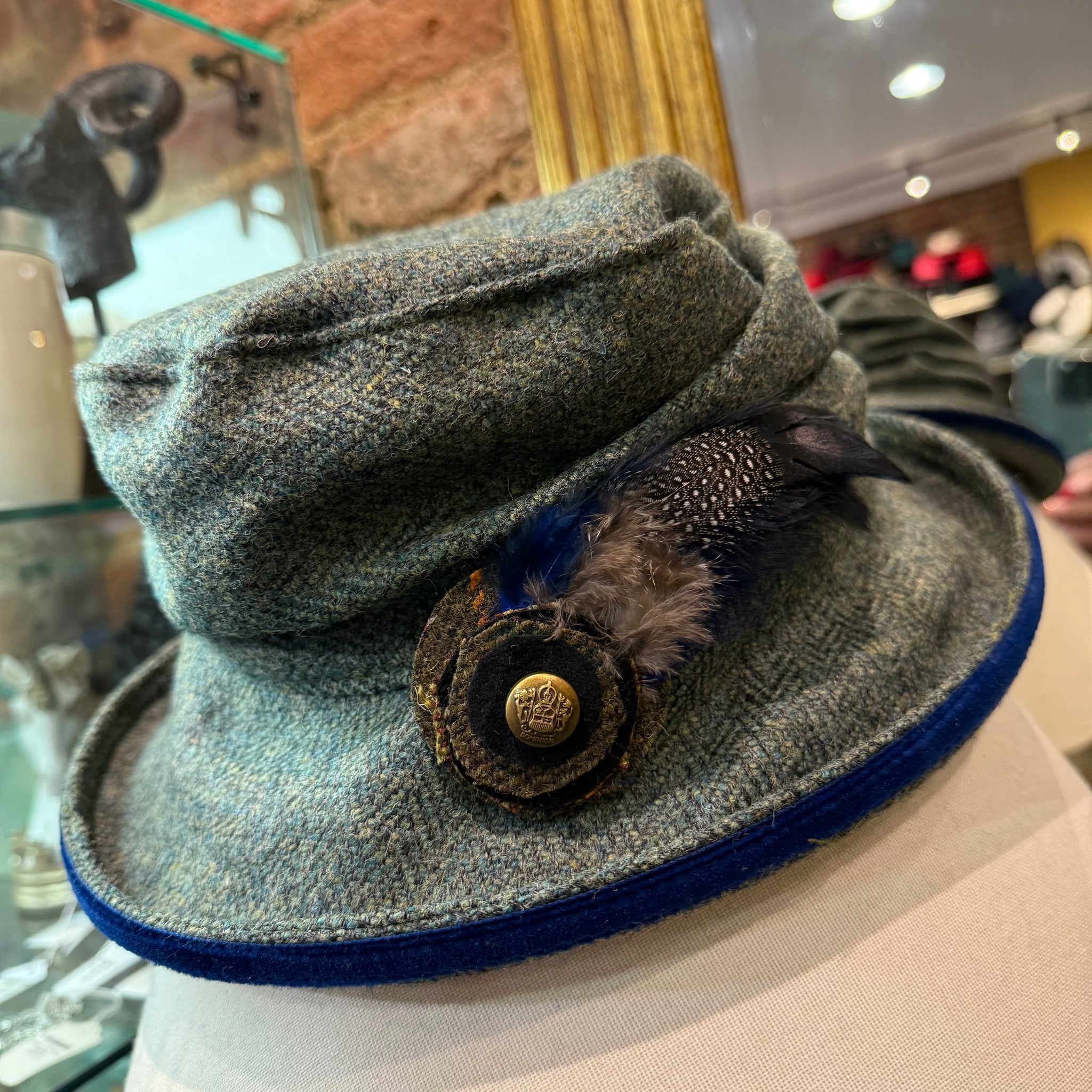 Catriona Tweed Cloche Hat With Feather Corsage