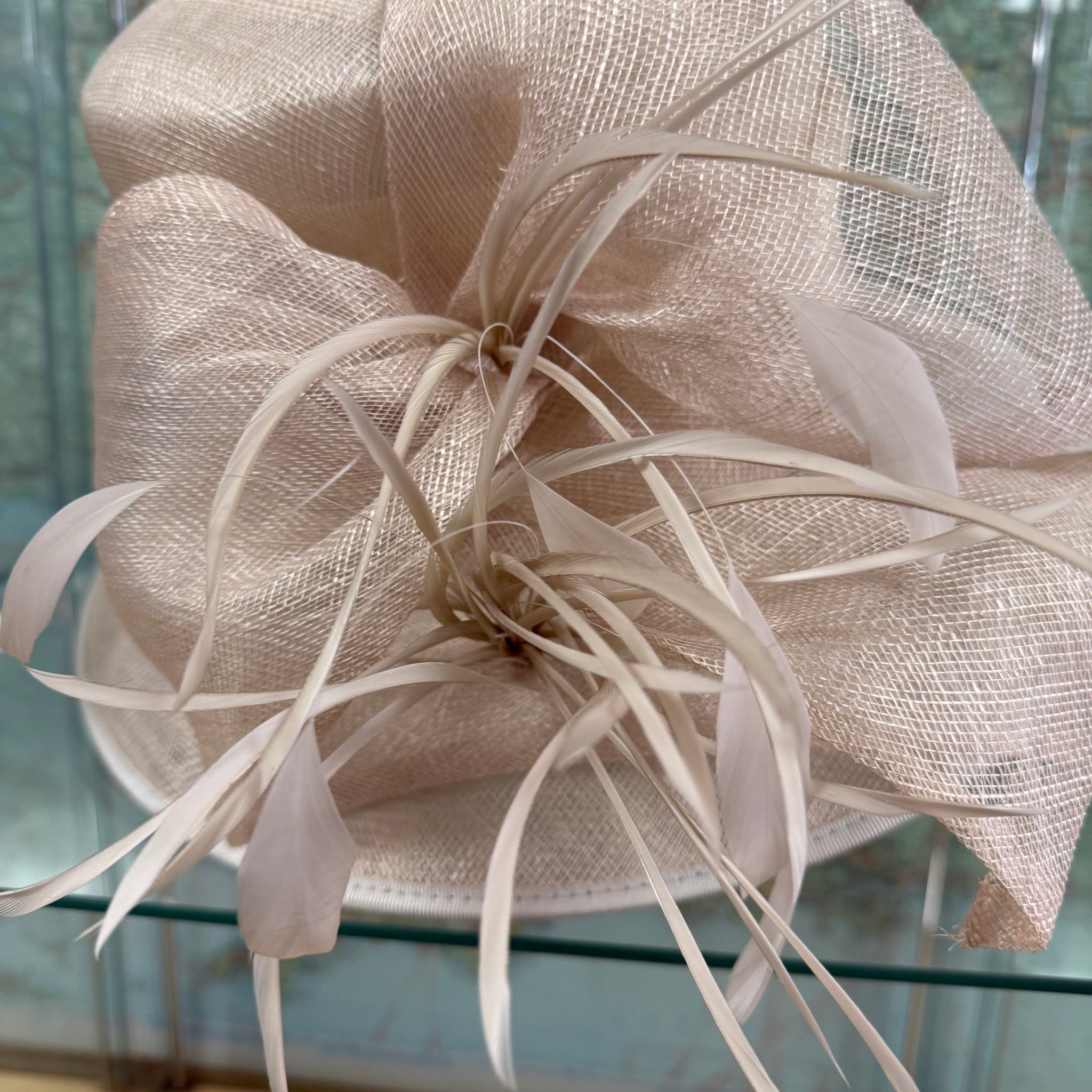 Cream Sinemay Occasion Hat With Feathers