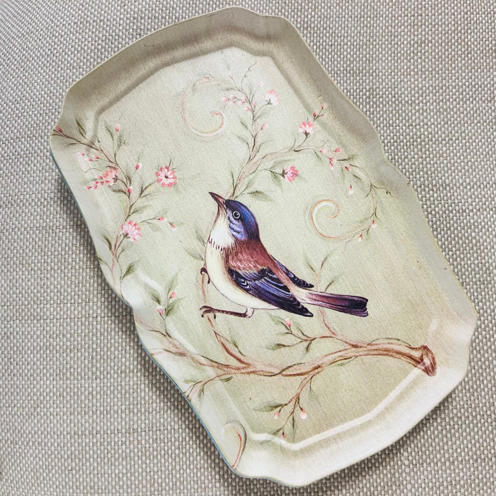 Vintage Style Metal Tray With Birds