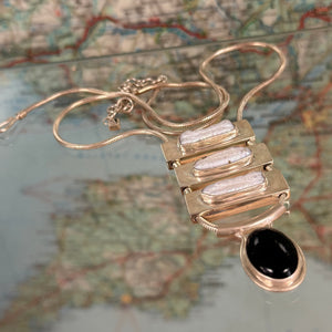 Necklace Silver Pearl and Onyx