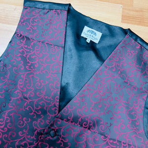 Black & Burgundy Satin Decorative Waistcoat (XXL)