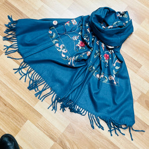 Fiona Embroidered Floral Paisley Wool Tassel Scarf